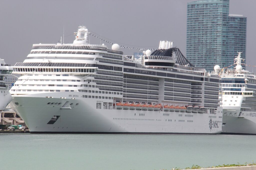 FIU Cruise Excellence Center context: MSC Divina cruise ship at PortMiami